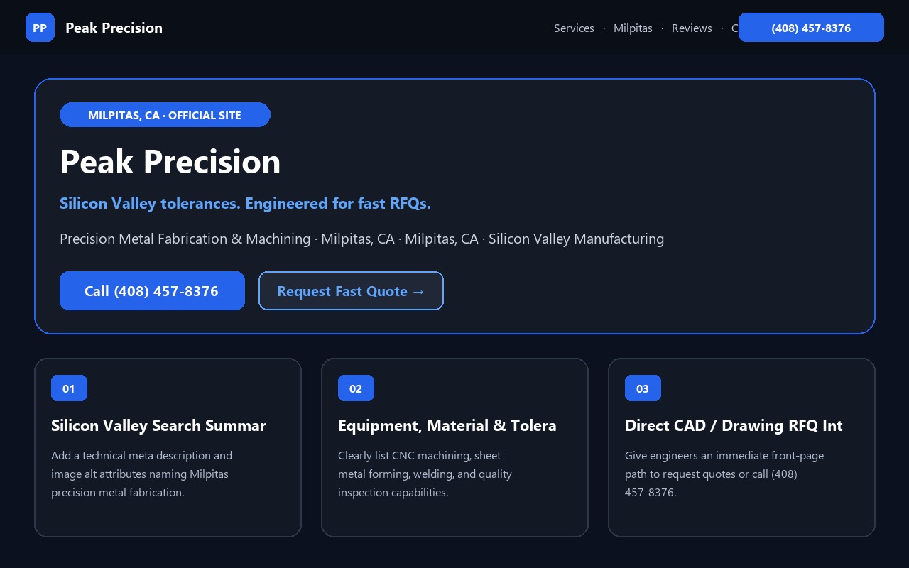 Proposed Peak Precision homepage preview